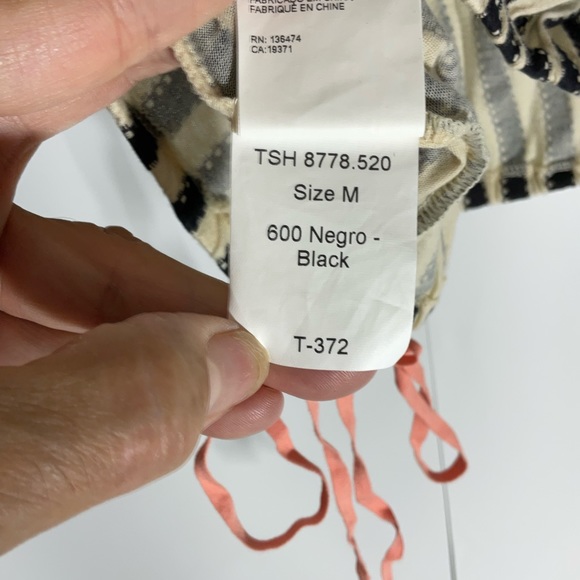 Hoss Intropia Black & White Elastic Hem Bottom Front Peach Tie Tank Top Size Med - Picture 13 of 15